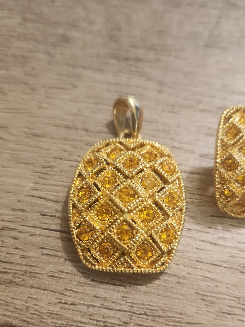Gold-Tone Yellow Crystal Grid Pendant and Earring Set